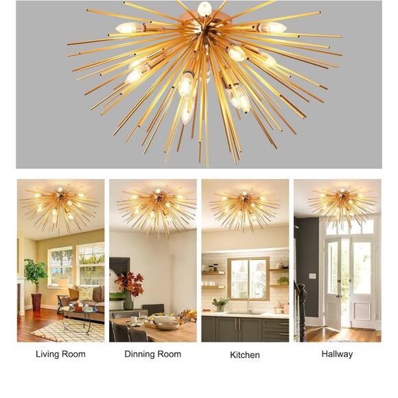 Gold Sputnik 12-Light Firework Ceiling Light Fixture - Picture 7 of 10